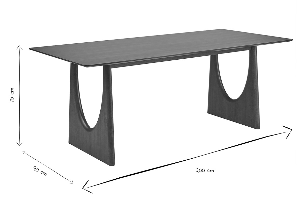 Dimensiones de la mesa de comedor rectangular KUALA en negro y blanco: L200 cm, P90 cm, H75 cm.