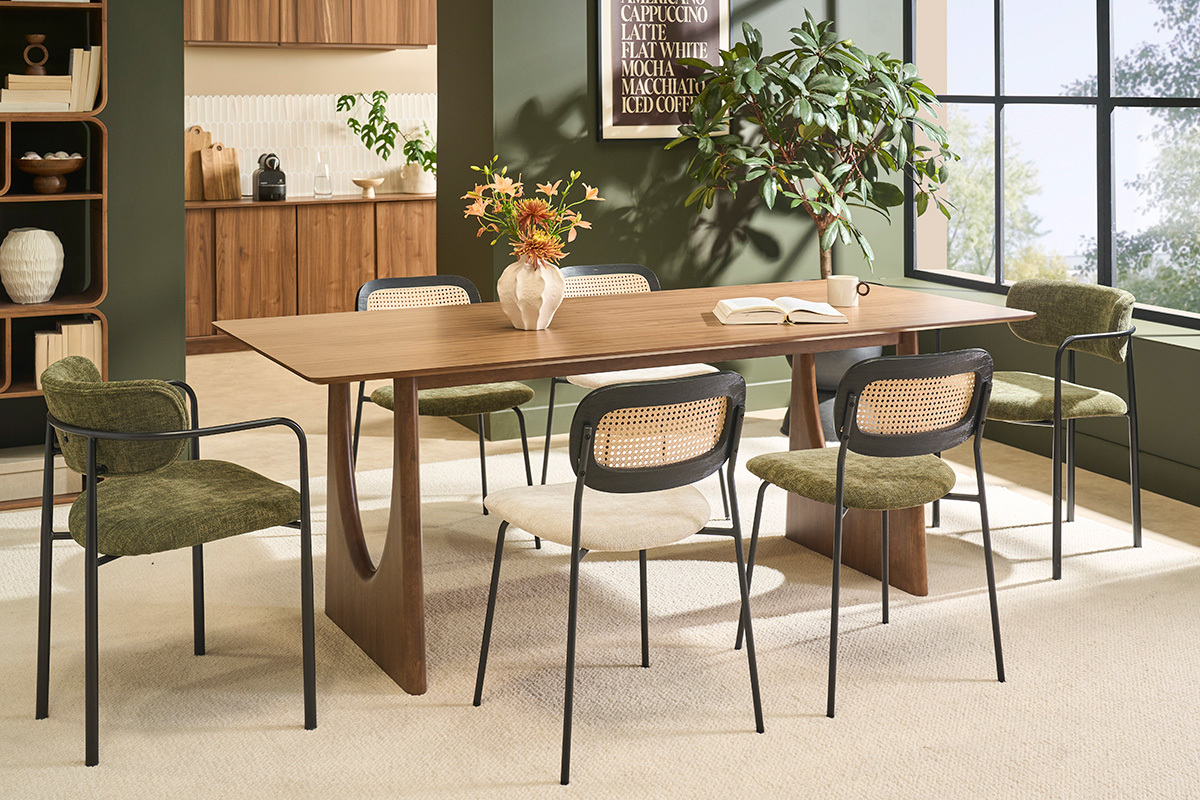 Mesa de comedor de dise�o rectangular de madera oscura nogal L200 cm KUALA