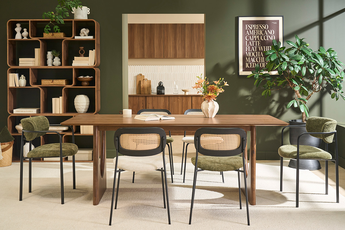 Mesa de comedor de dise�o rectangular de madera oscura nogal L200 cm KUALA