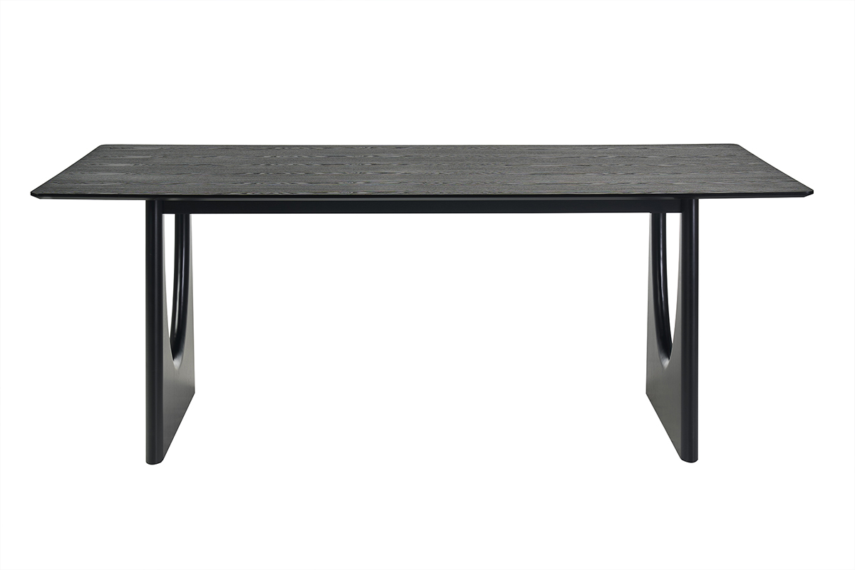 Mesa de comedor rectangular negra L200 cm KUALA vista de frente con patas de madera maciza