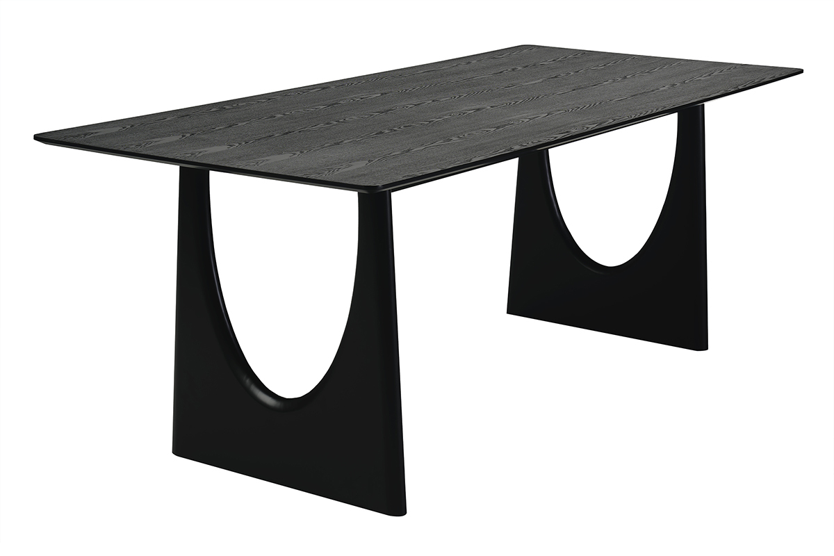 Mesa de comedor rectangular negra KUALA, vista en 3/4, dimensiones L200 x P90 x H75 cm