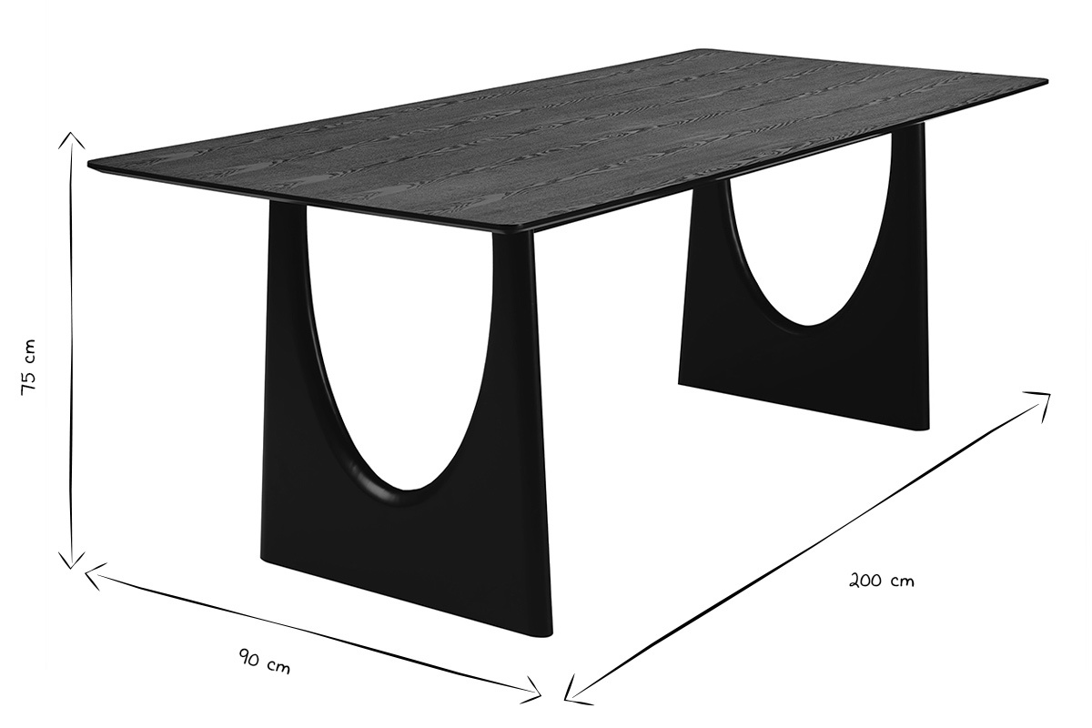 Dimensiones de la mesa de comedor KUALA, L200 x P90 x H75 cm en negro y blanco