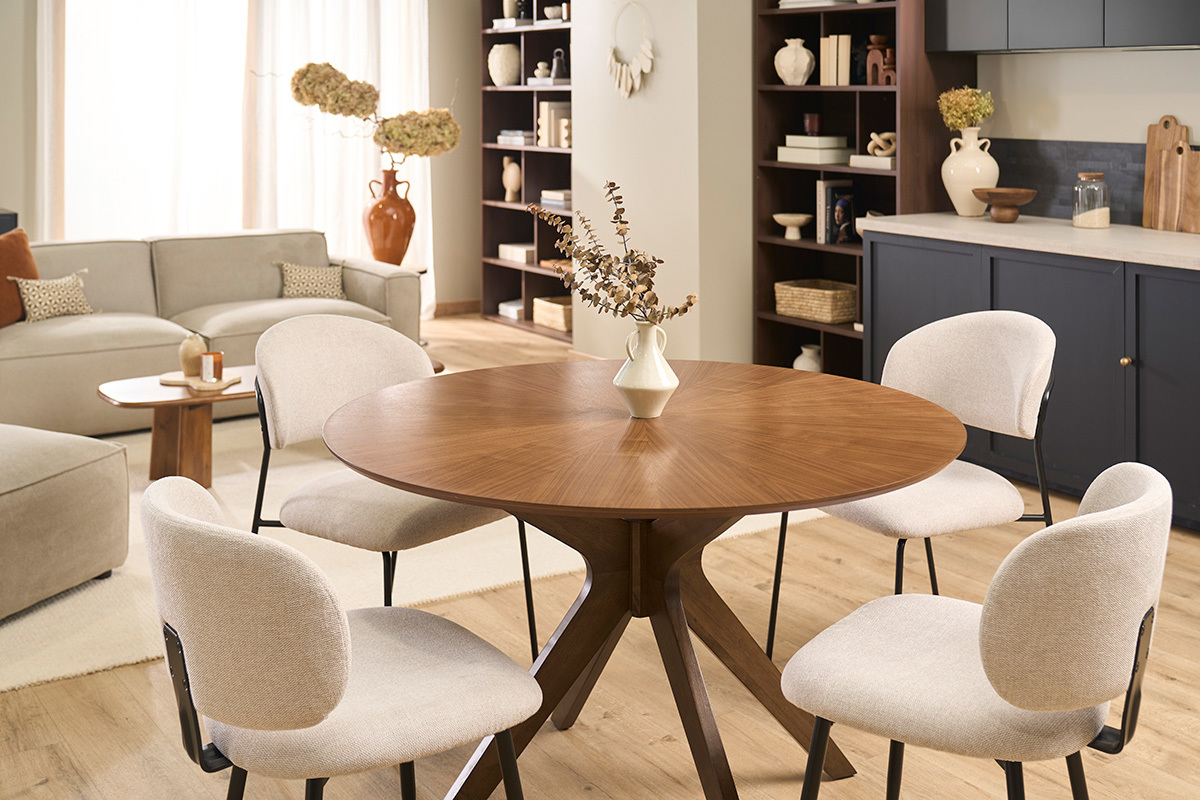 Mesa de comedor de dise�o redonda de nogal D120 cm DIELLI