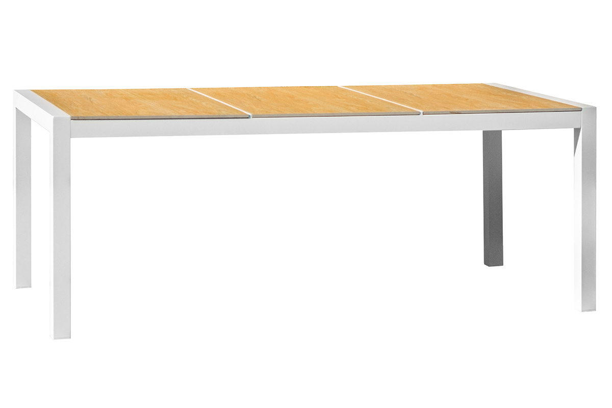 Mesa de comedor de exterior blanca y madera BLANCA