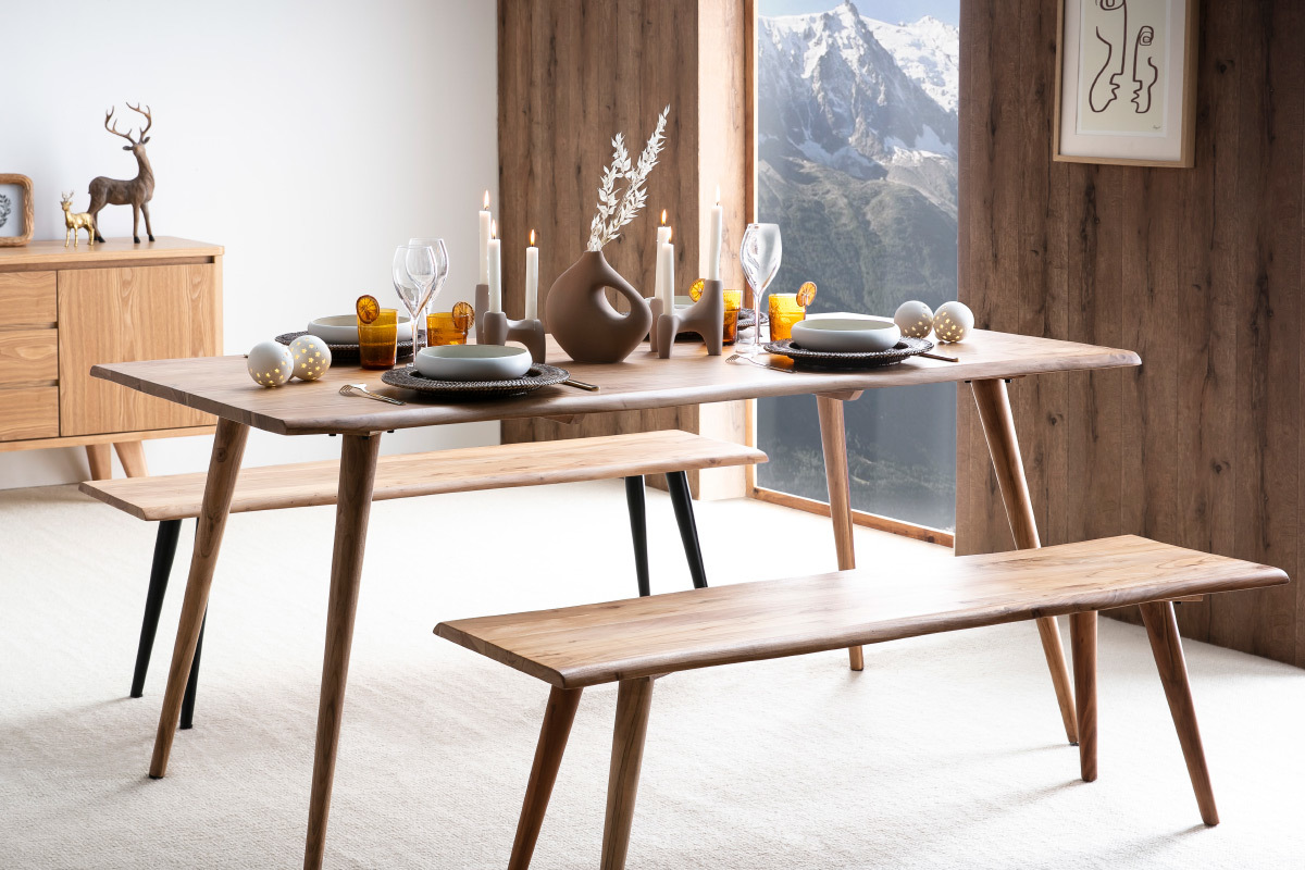 Mesa de comedor de madera de acacia maciza 175cm SAVANA