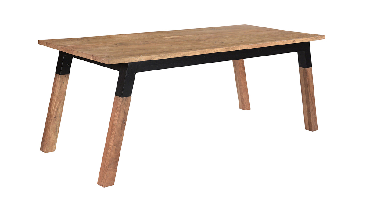 Mesa de comedor de madera de acacia maciza y metal negro 202 cm TIVOLI