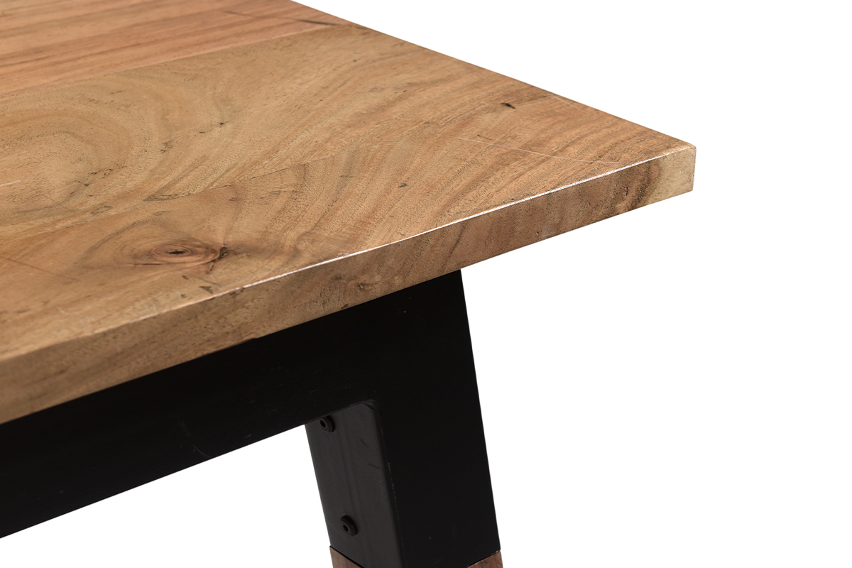 Mesa de comedor de madera de acacia maciza y metal negro 202cm TIVOLI