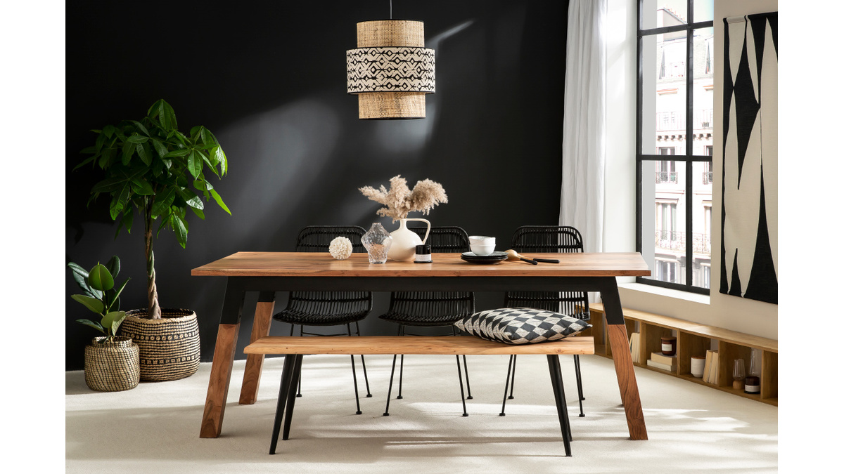 Mesa de comedor de madera de acacia maciza y metal negro 202cm TIVOLI