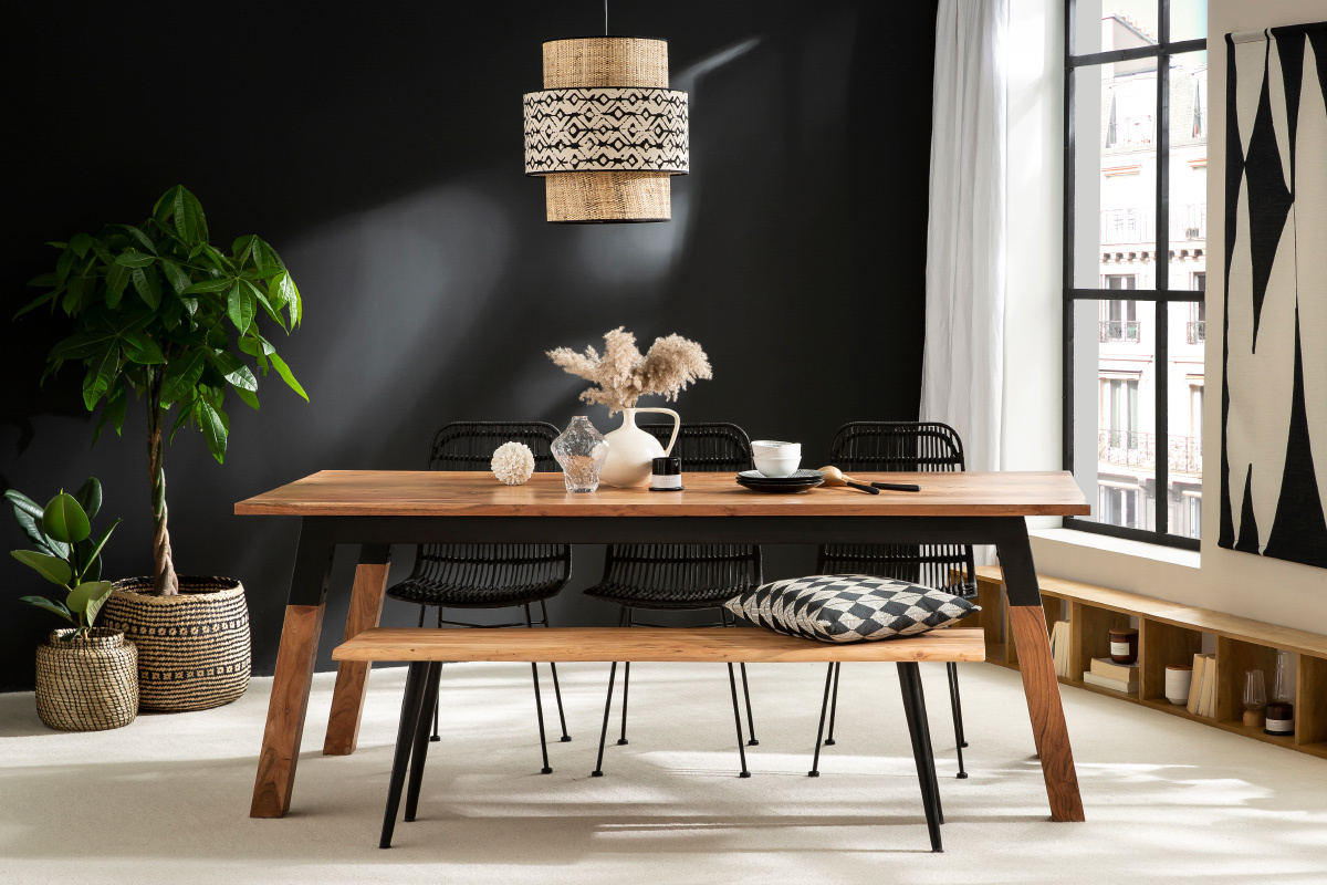 Mesa de comedor de madera de acacia maciza y metal negro 202cm TIVOLI