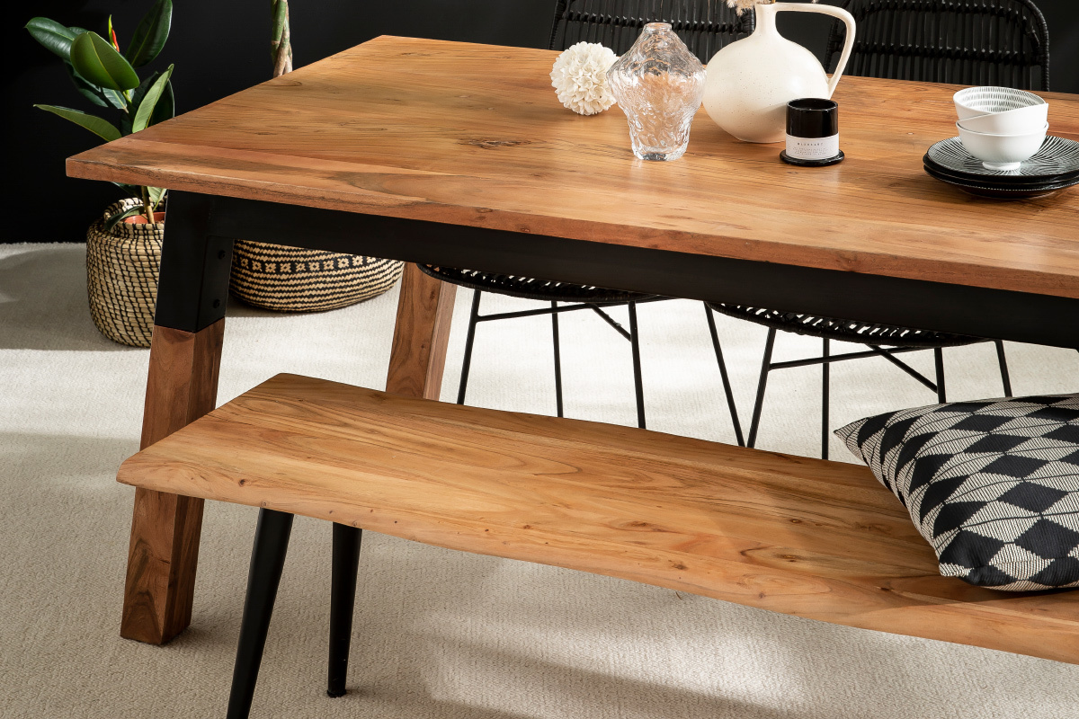 Mesa de comedor de madera de acacia maciza y metal negro 202cm TIVOLI