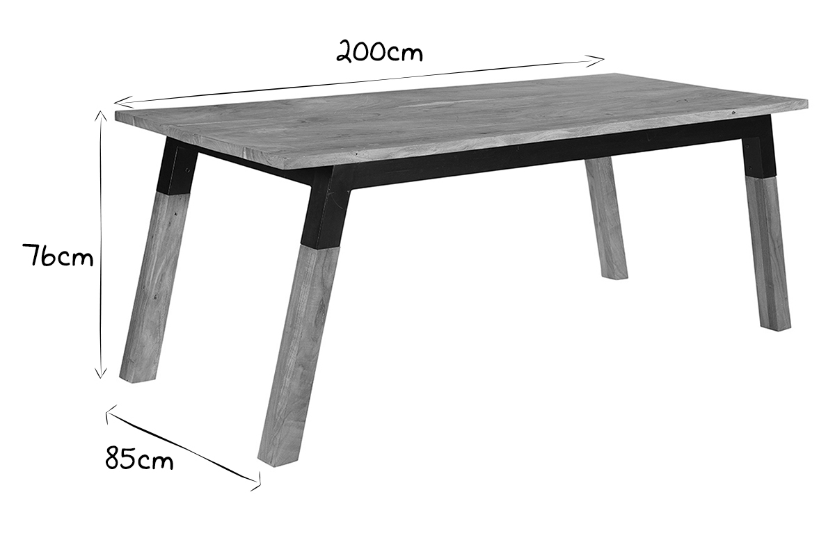 Mesa de comedor de madera de acacia maciza y metal negro 202cm TIVOLI