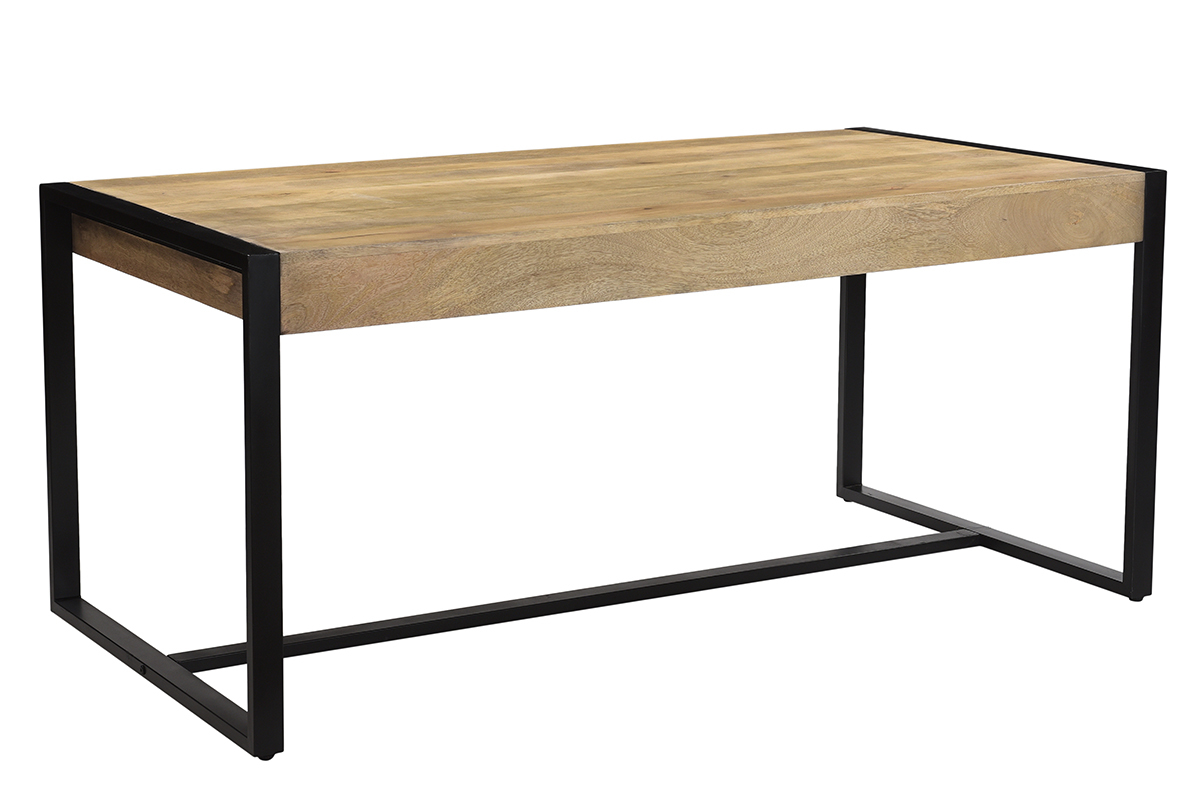 Mesa de comedor de madera de mango maciza y metal negro 175cm BERGEN