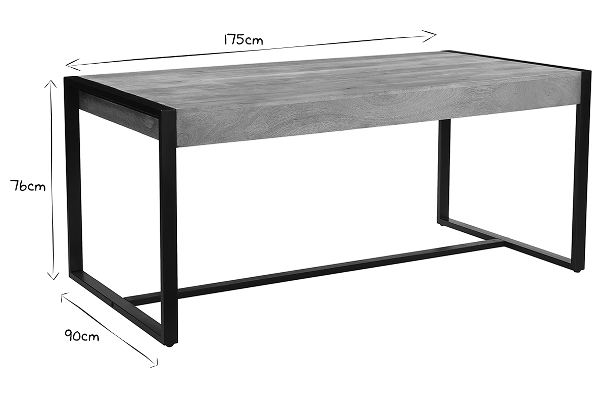 Mesa de comedor de madera de mango maciza y metal negro 175cm BERGEN