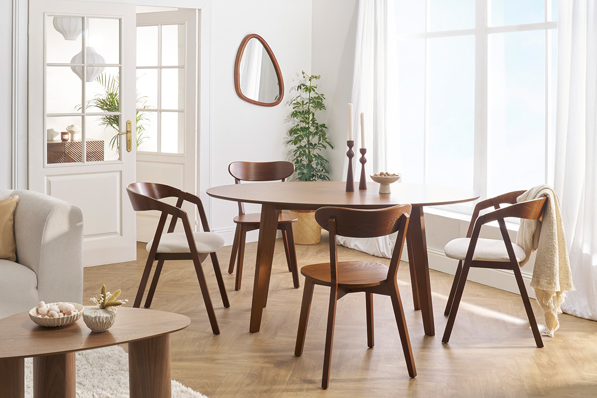 Mesa de comedor diseo escandinavo oval nogal L160 MARIK