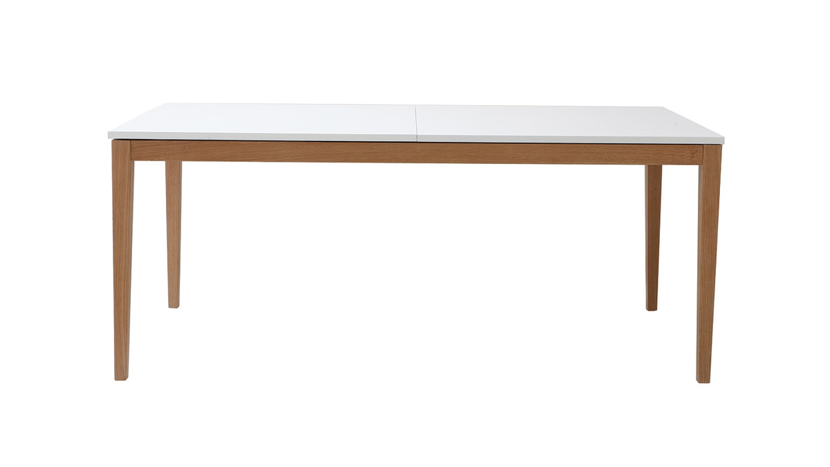 Mesa de comedor diseo extensible blanca patas madera L180-260 DELAH