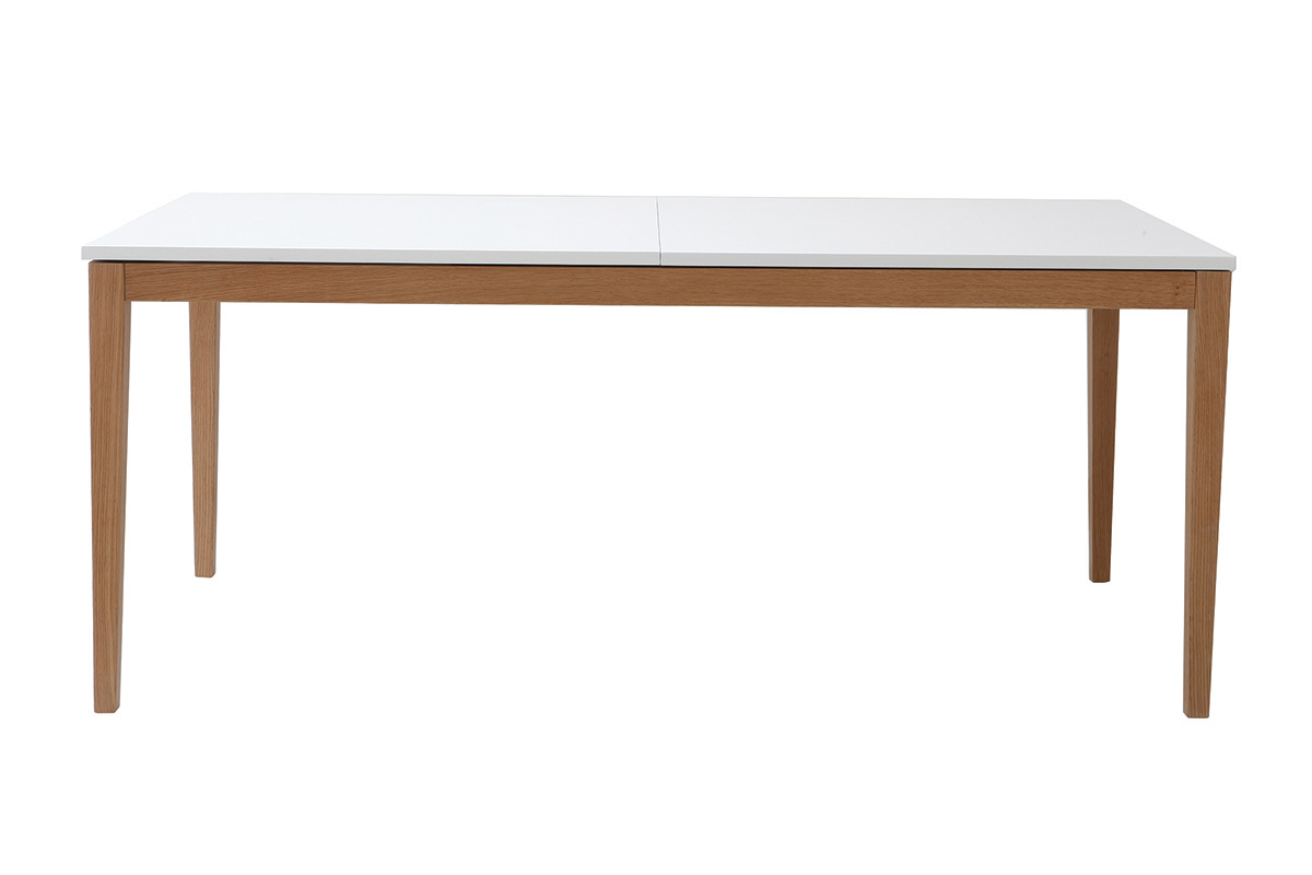 Mesa de comedor diseo extensible blanca patas madera L180-260 DELAH