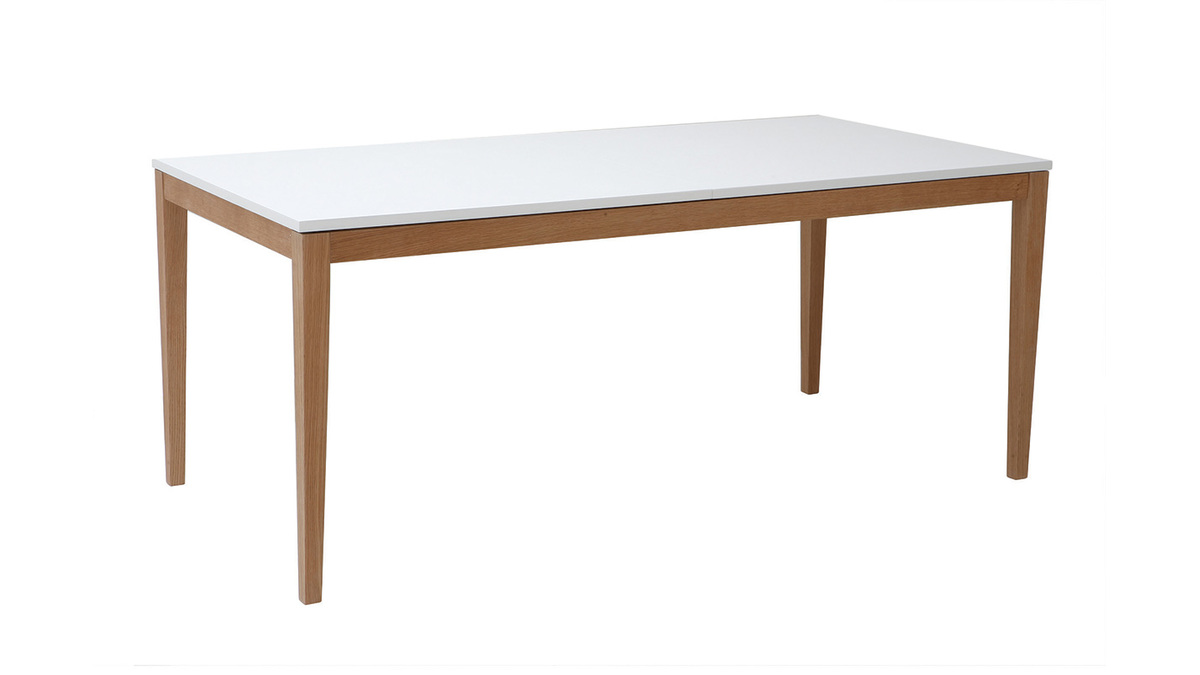Mesa de comedor diseño extensible blanca patas madera L180-260 DELAH