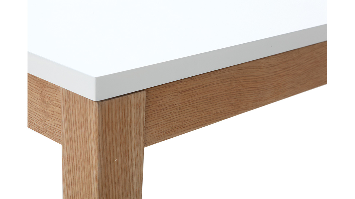 Mesa de comedor diseo extensible blanca patas madera L180-260 DELAH