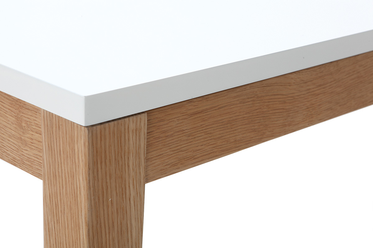 Mesa de comedor diseo extensible blanca patas madera L180-260 DELAH