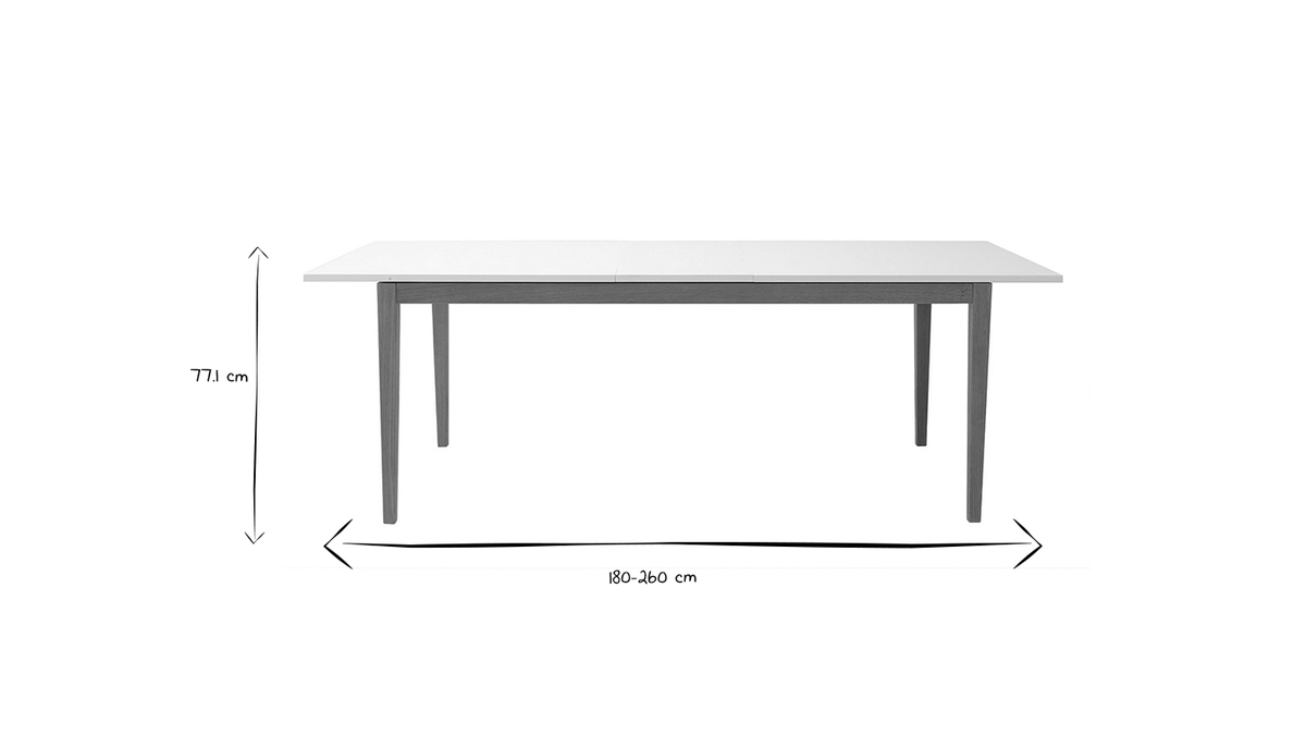 Mesa de comedor diseño extensible blanca patas madera L180-260 DELAH