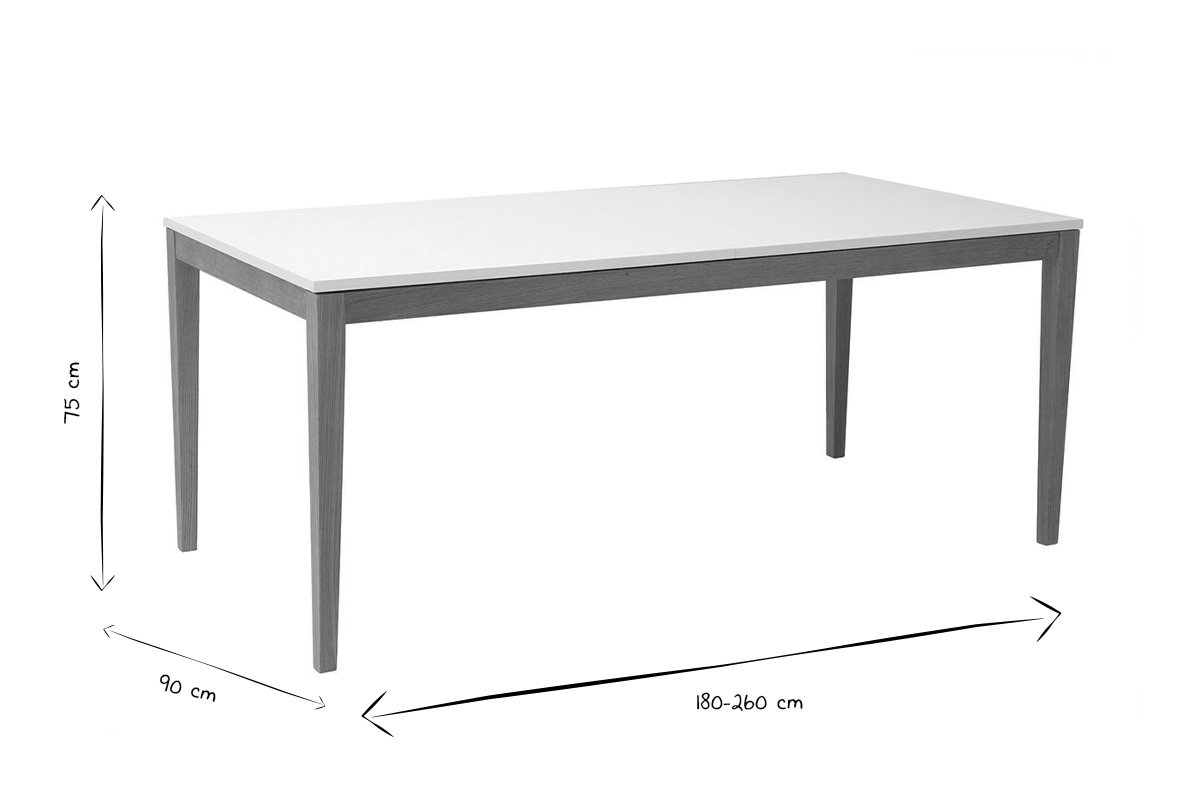 Mesa de comedor diseo extensible blanca patas madera L180-260 DELAH