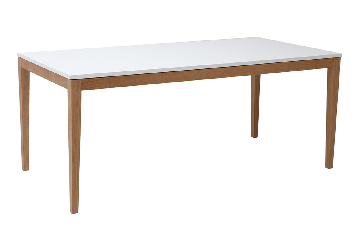 Mesa de comedor diseo extensible blanca patas madera L180-260 DELAH