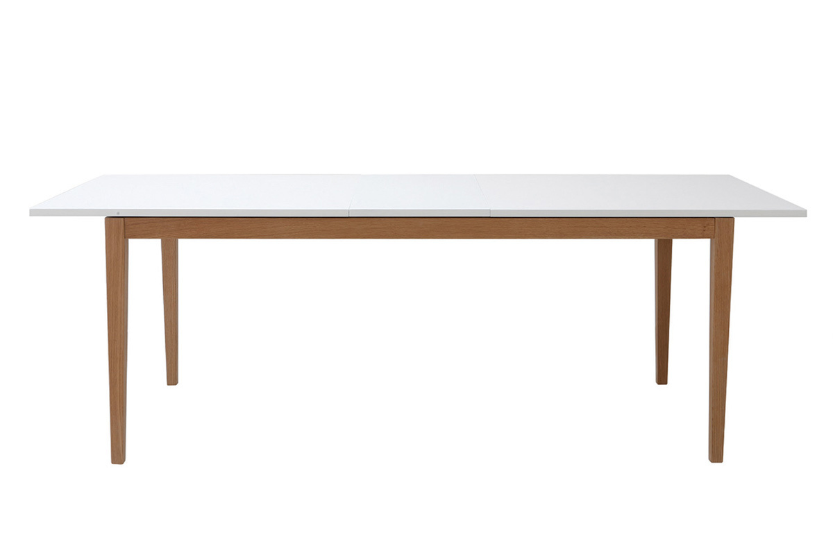 Mesa de comedor diseo extensible blanca patas madera L180-260 DELAH
