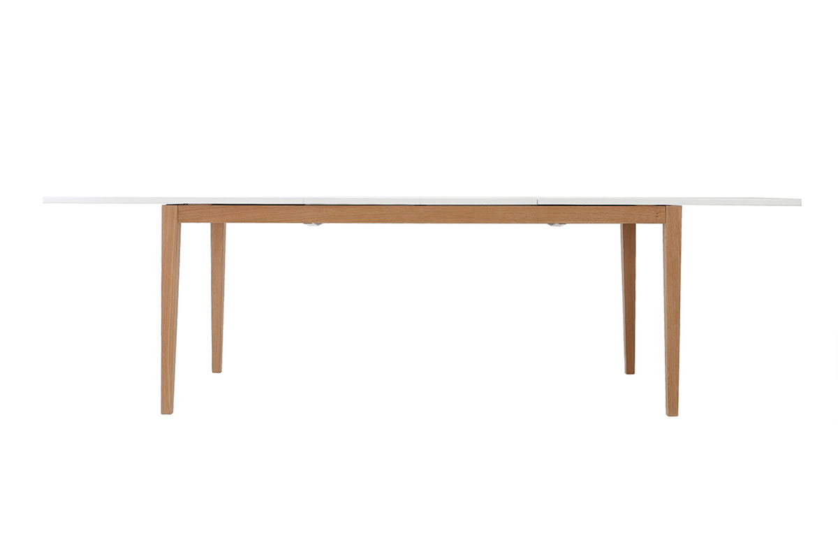 Mesa de comedor diseo extensible blanca patas madera L180-260 DELAH