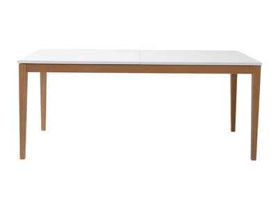 Mesa de comedor diseño extensible blanca patas madera L180-260 DELAH