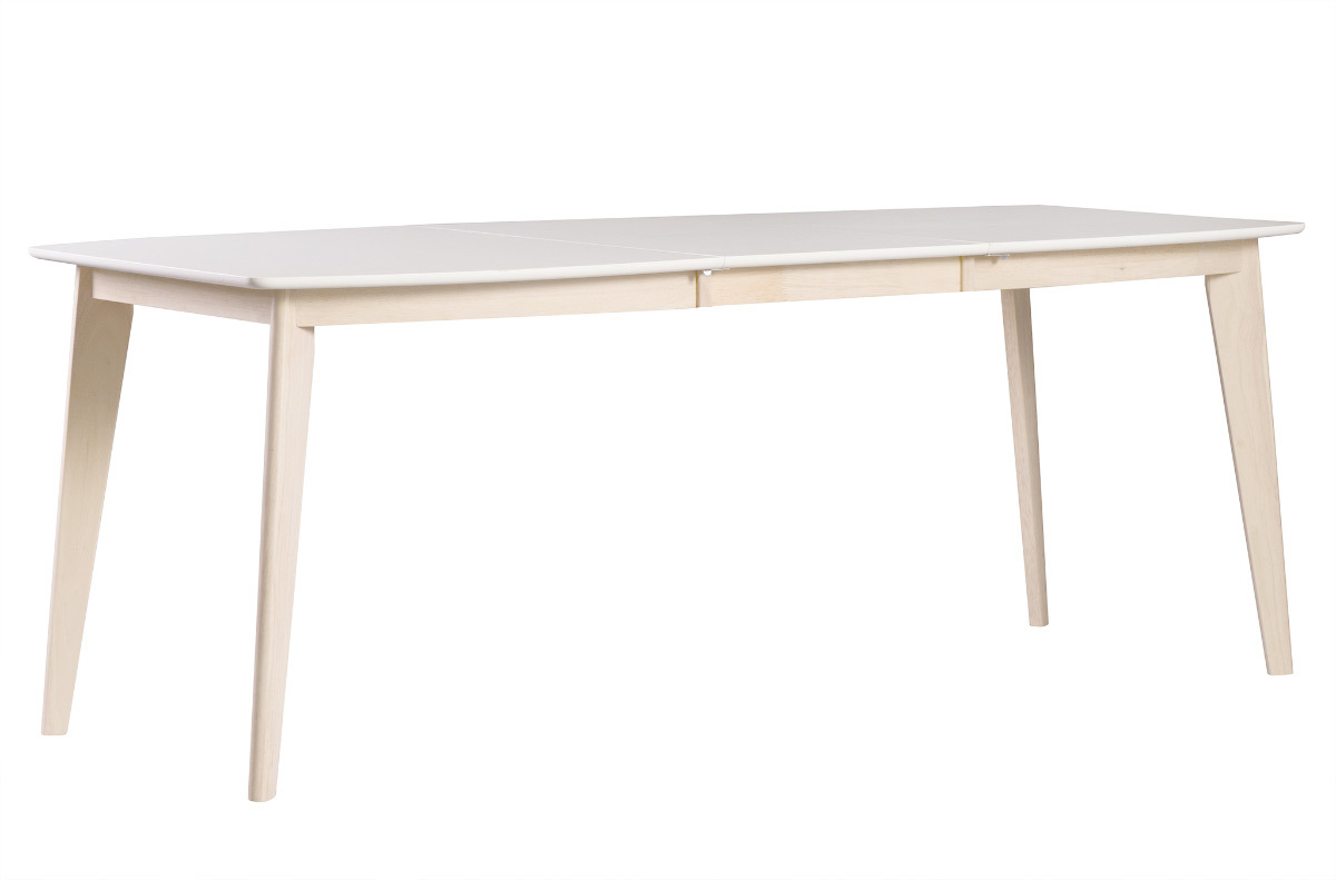 Mesa de comedor diseo extensible blanca y madera clara L150-200 LEENA