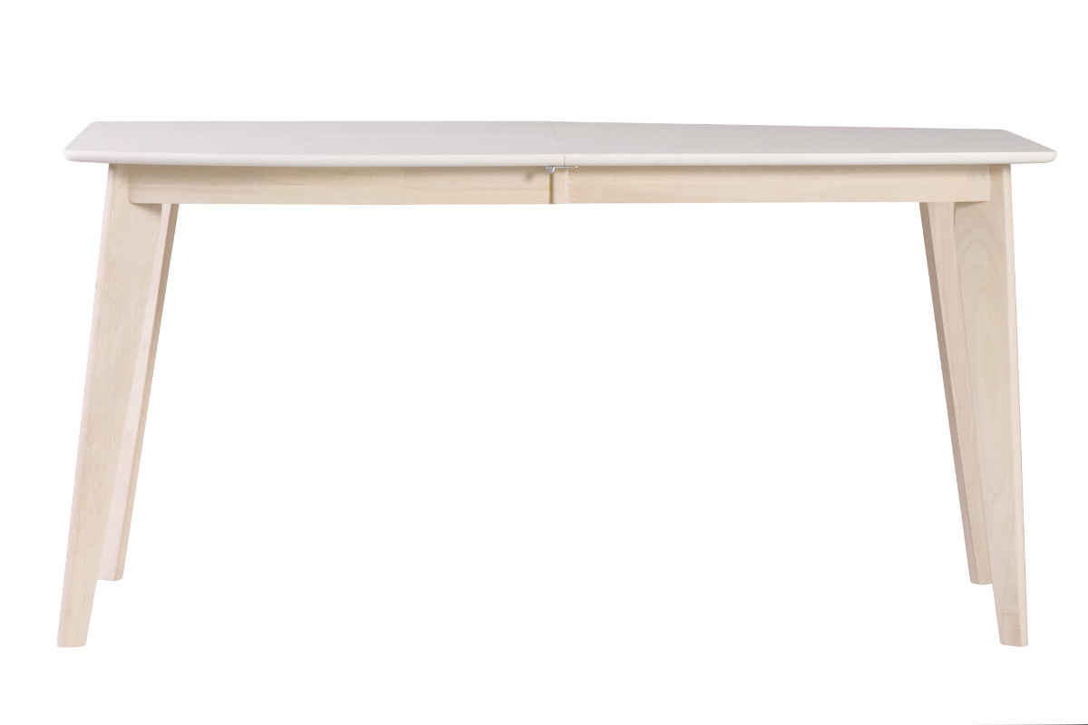 Mesa de comedor diseo extensible blanca y madera clara L150-200 LEENA