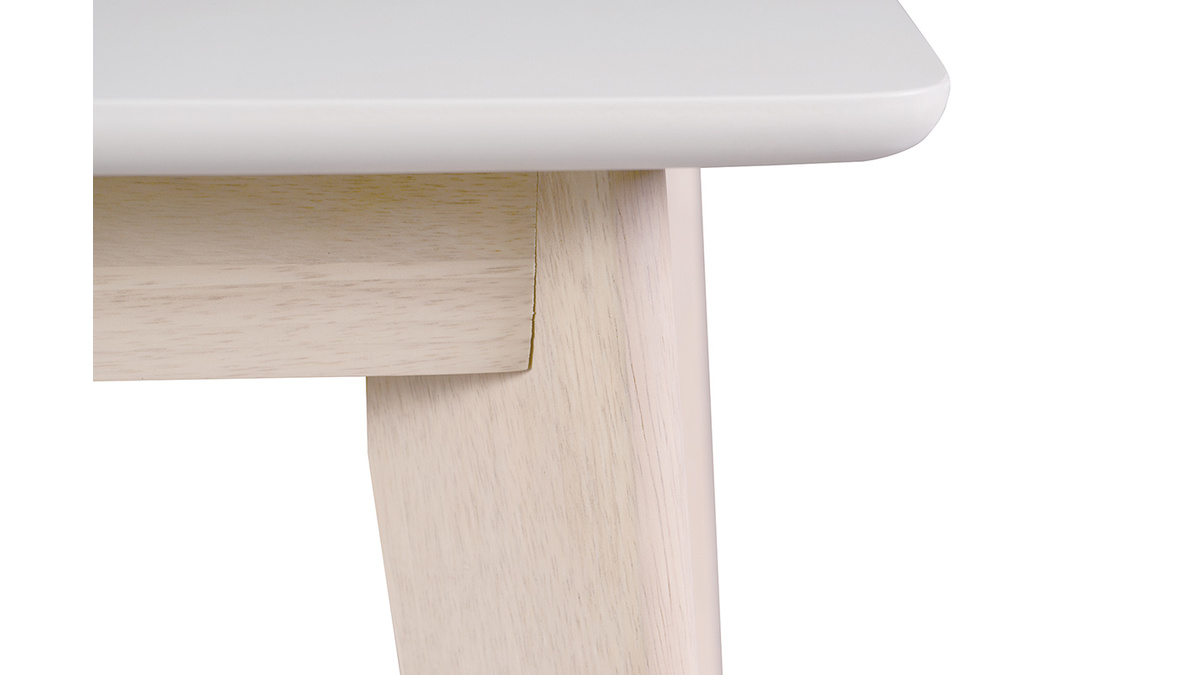 Mesa de comedor diseo extensible blanca y madera clara L150-200 LEENA