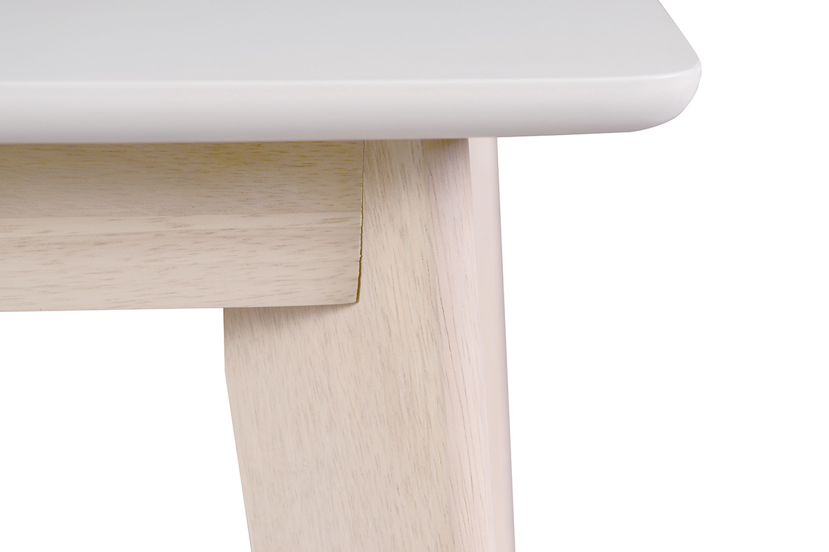 Mesa de comedor diseo extensible blanca y madera clara L150-200 LEENA