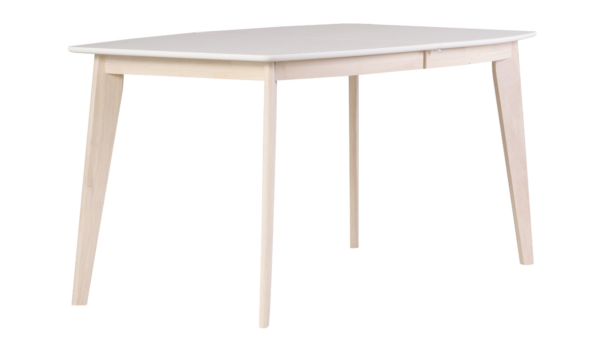 Mesa de comedor diseo extensible blanca y madera clara L150-200 LEENA