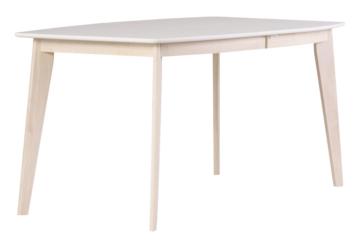 Mesa de comedor diseo extensible blanca y madera clara L150-200 LEENA