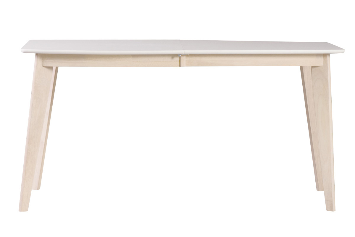 Mesa de comedor diseo extensible blanca y madera clara L150-200 LEENA