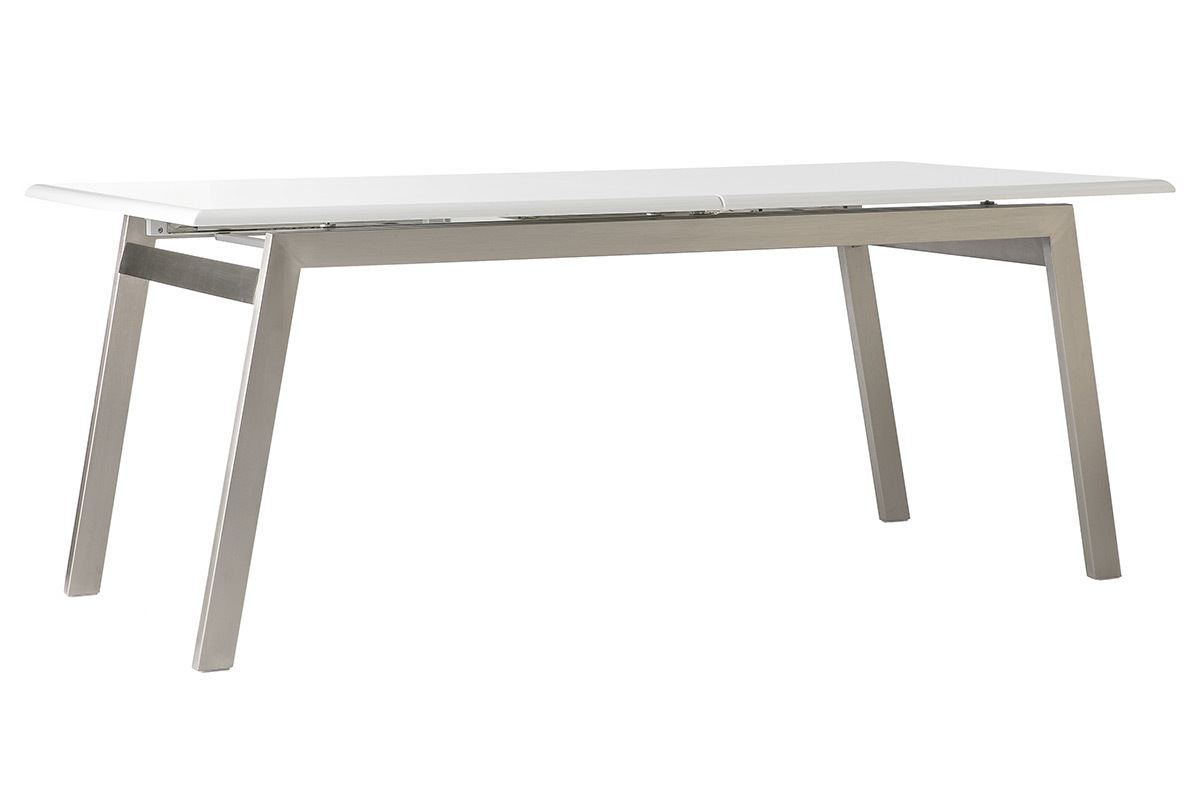Mesa de comedor diseo extensible blanca y metal L190-240 MARNY