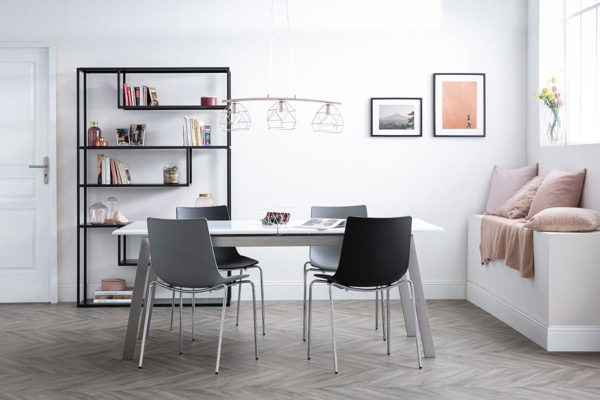 Mesa de comedor diseo extensible blanca y metal L190-240 MARNY
