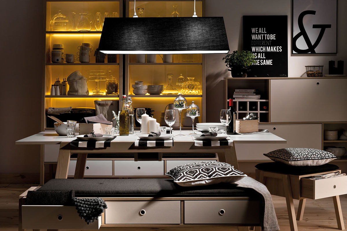 Mesa de comedor diseo extensible con almacenaje L150-200 EASY
