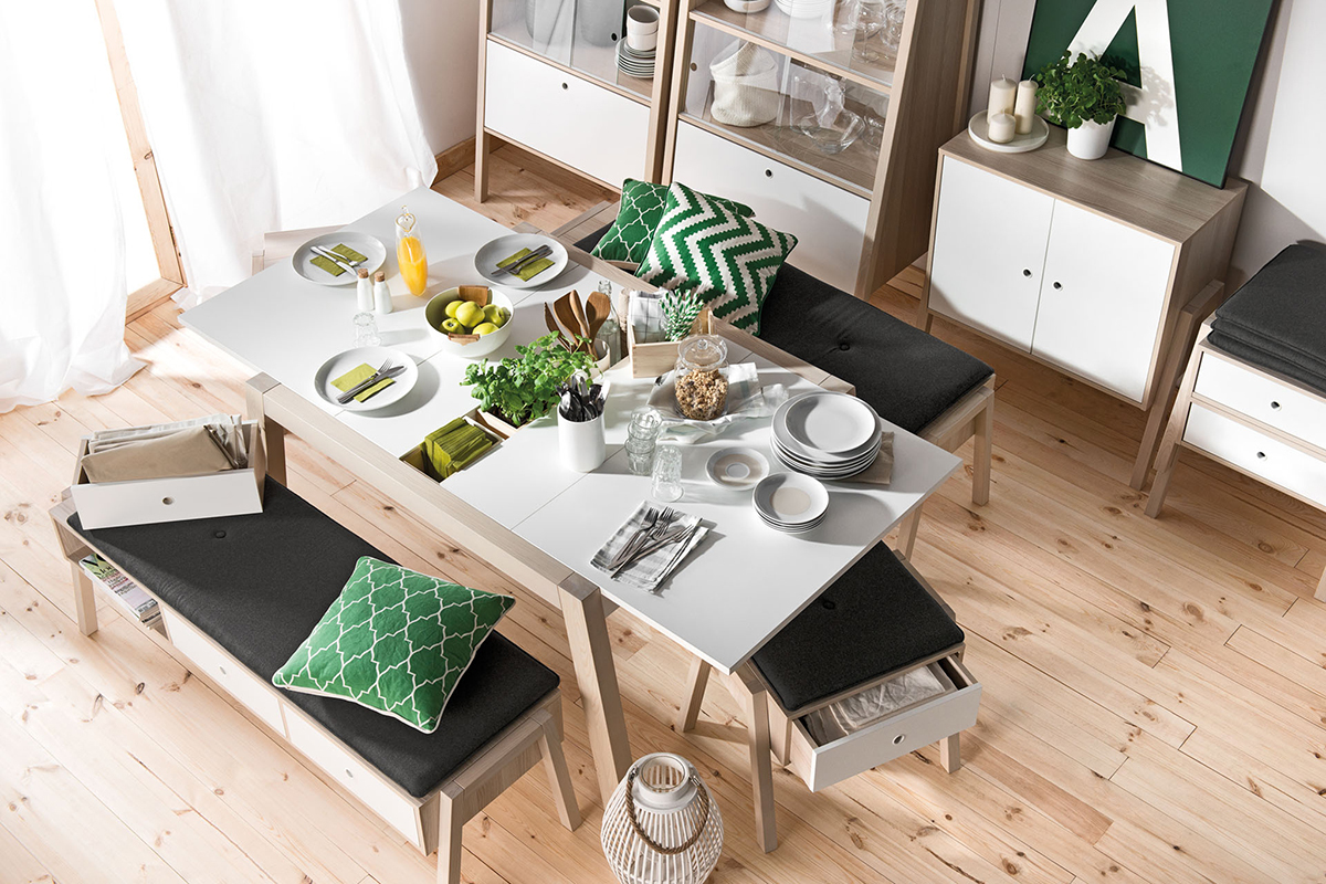 Mesa de comedor diseo extensible con almacenaje L150-200 EASY