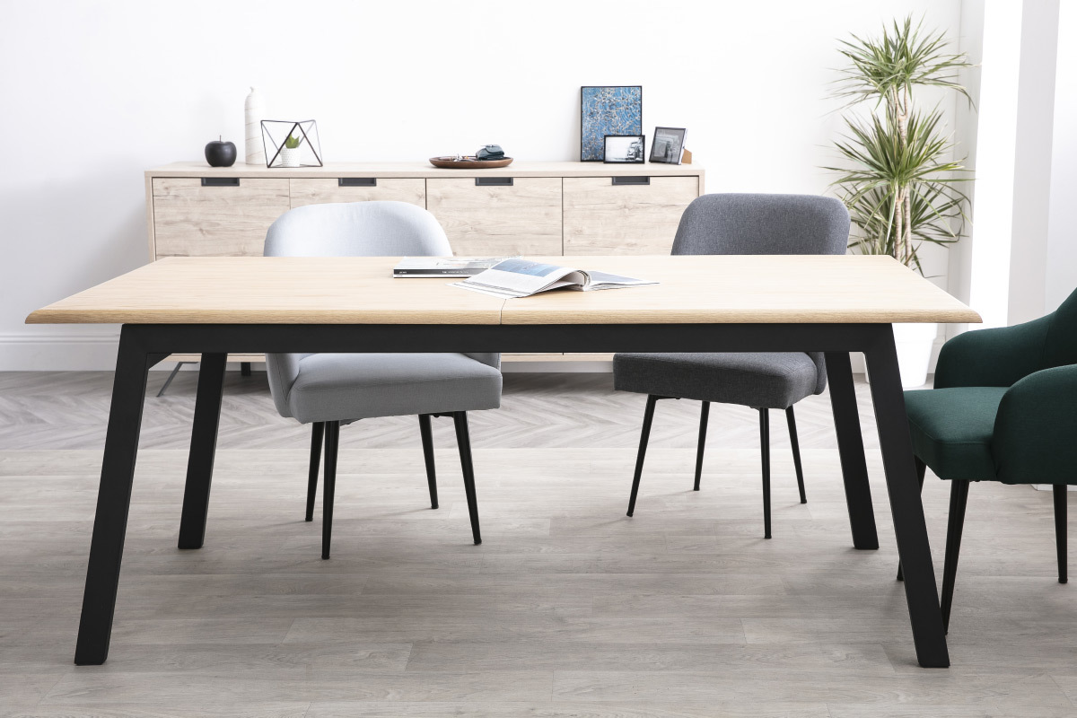 Mesa de comedor diseo extensible madera y metal L190-240 MARNY