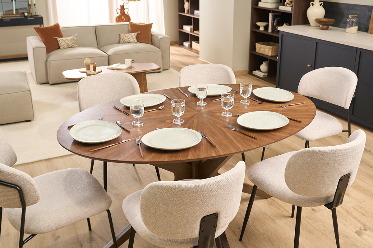 Mesa de comedor dise�o ovalada nogal L160 cm DIELLI