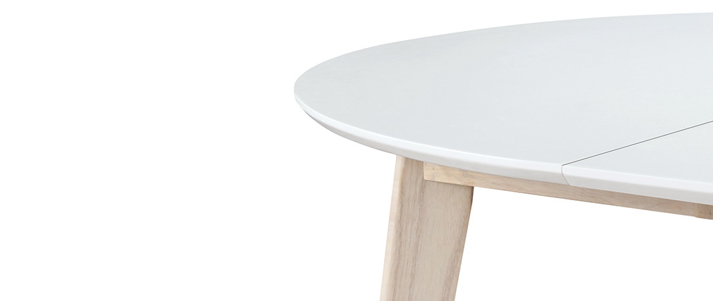 Mesa de comedor diseño redonda extensible blanca y madera L120-150 LEENA