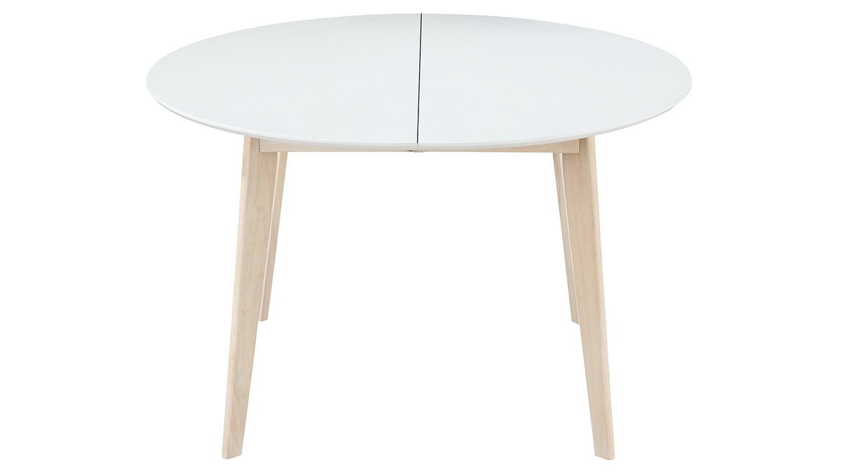 Mesa de comedor diseo redonda extensible blanca y madera L120-150 LEENA