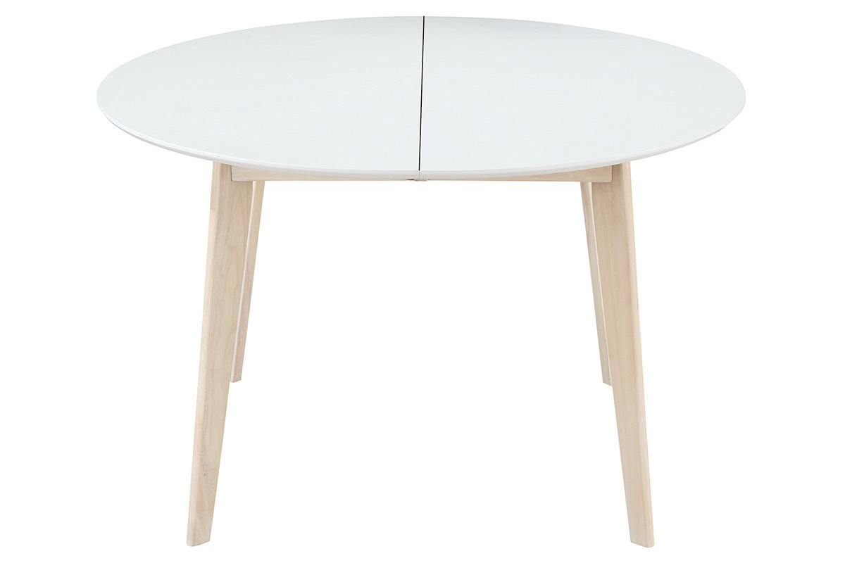 Mesa de comedor diseo redonda extensible blanca y madera L120-150 LEENA