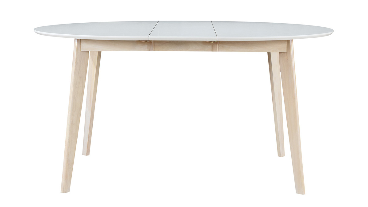 Mesa de comedor diseo redonda extensible blanca y madera L120-150 LEENA