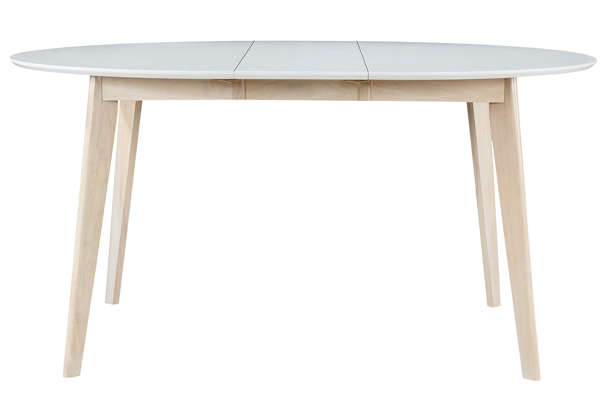 Mesa de comedor diseo redonda extensible blanca y madera L120-150 LEENA