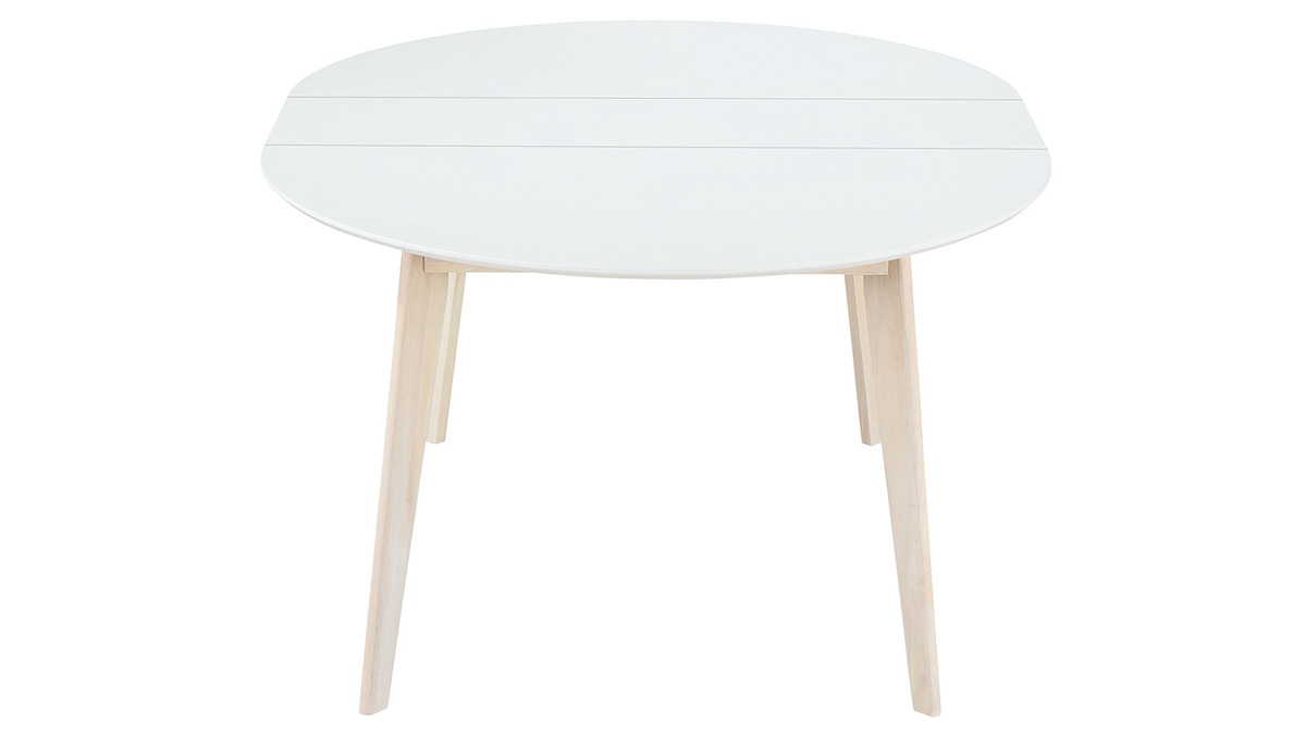 Mesa de comedor diseo redonda extensible blanca y madera L120-150 LEENA