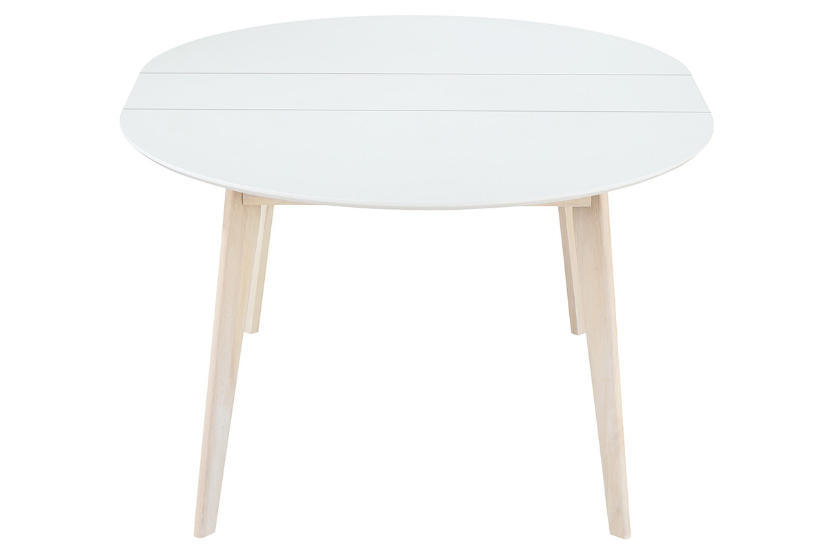 Mesa de comedor diseo redonda extensible blanca y madera L120-150 LEENA