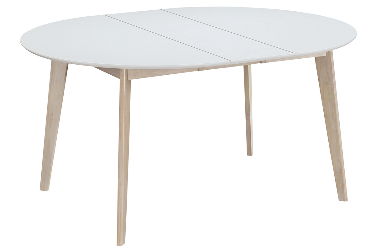 Mesa de comedor diseo redonda extensible blanca y madera L120-150 LEENA